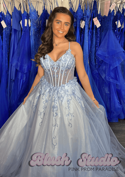 alexandria prom dresses Alexandria Sky Blue Mermaid Sweetheart Lace Prom Dress with Detachable Sleeves Sky Blue / 4