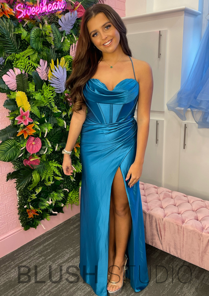 Turquoise blue hot sale evening dress